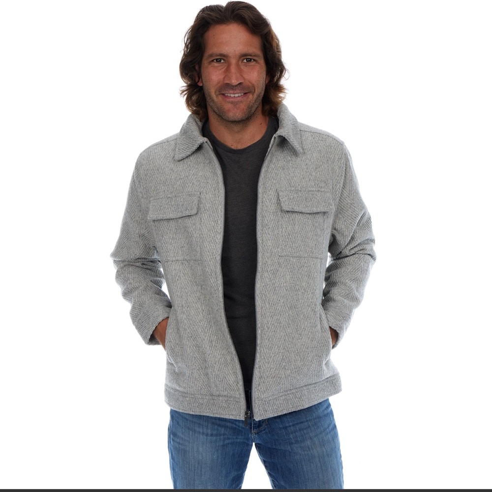 NWT Gray Herringbone Zip-Up Wool Cargo Pocket Jacket